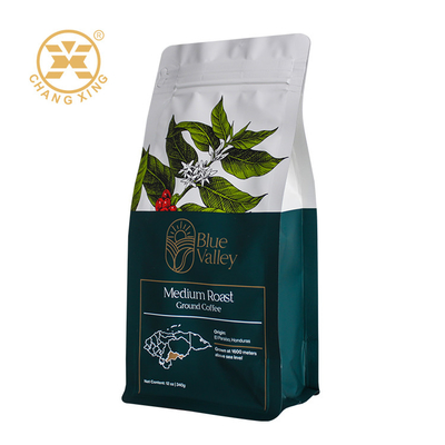 Custom Ziplock Flat Bottom Koffiebogen Stand Up Zipper Koffiebogen 250g 500g 1kg