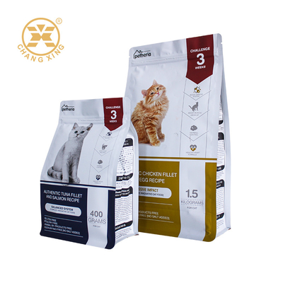 Op maat gedrukte folie Mylar van hoge kwaliteit OEM 8 zijde zegel zak Pet Food verpakking Vierkante onderkant Pet Cat Food Bag