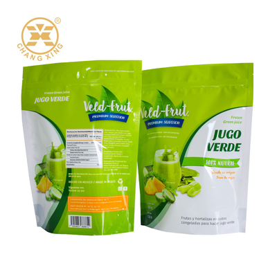 Aangepaste bedrukte gesealde plastic verpakkingszak met ritssluiting voor groen vruchtensap diepvriesvoeding