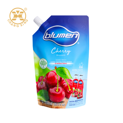500 ml 1L Vloeibare zeep spout zak wasmiddel verpakkingszak op maat gedrukt vloeibare hand sanitizer verpakkingszak met spout
